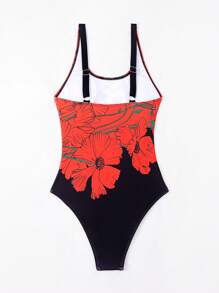 Swim Lushoire Springbreak Women Floral Print Backless One-Piece Swimsuit For Summer Beach Vacation