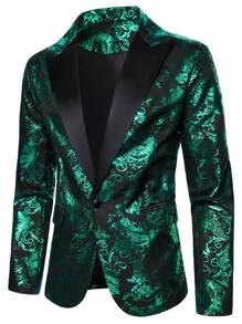 Manfinity AFTRDRK Men's Business Commute Paisley Jacquard Suit Jacket Prom Blazer For Men Party Blazer - Green - View 2