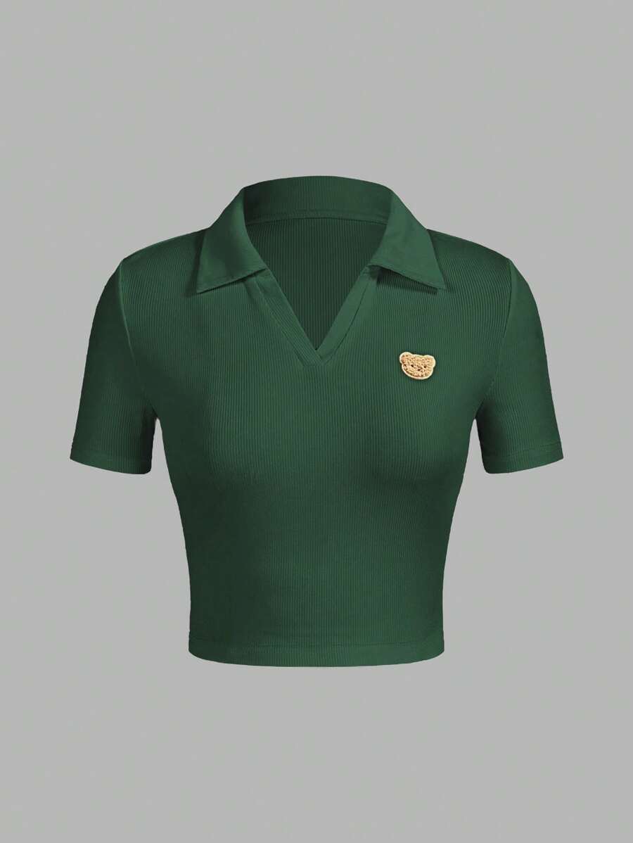 SHEIN EZwear 大码夏季纯色短袖 T 恤,休闲日常穿着 - 綠色 - 查看 1