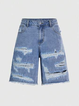 Street Life Pantaloncini di jeans casual con inserti strappati e tasche, vestibilità ampia, da uomo