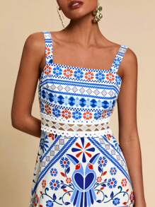 Travachic 女士夏季热带印花钩针长裙 女士印花编织吊带裙 长款节日连衣裙 女士情人节连衣裙 女士夏季连衣裙 女士连衣裙 夏季节日波西米亚风连衣裙 夏季连衣裙 度假海滩度假装 - 彩色 - 查看 4