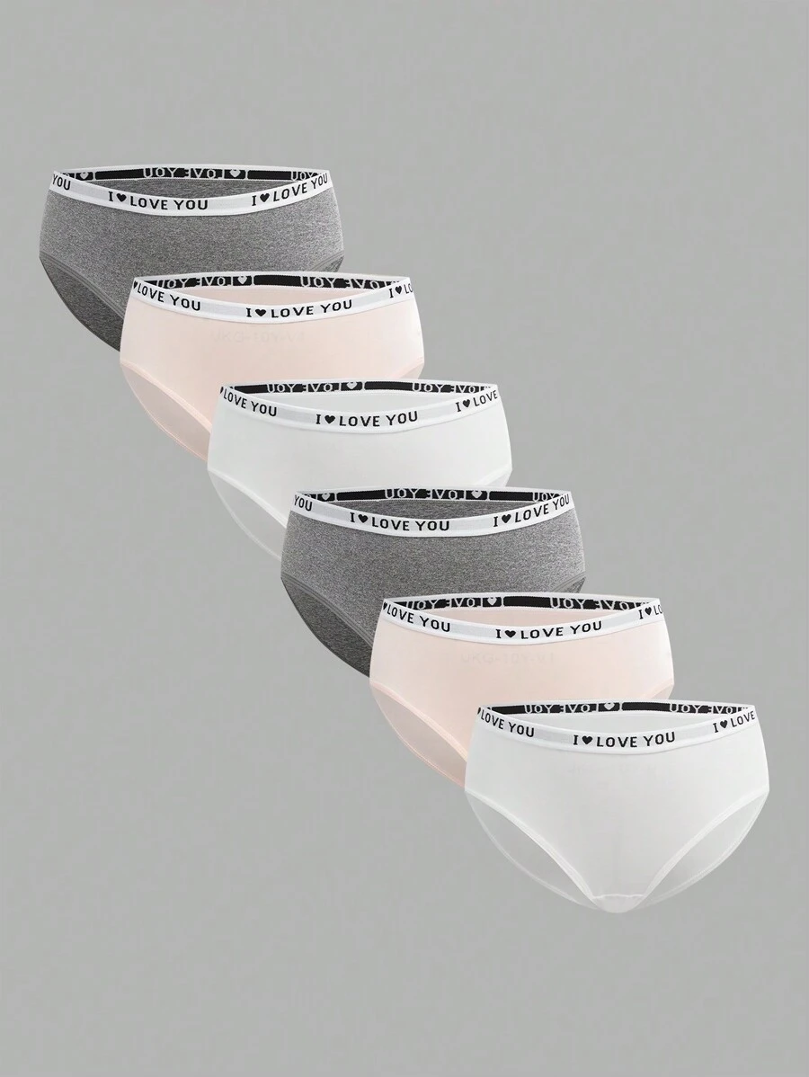 SHEIN Girlism 6pcs/Pack Tween Girls Simple Elastic Waist Soft Letter Pattern Hipster Briefs - Baby Pink - View 1