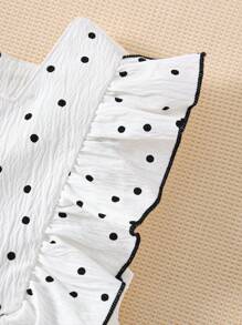 SHEIN Spring/Summer Young Girl Square Collar Sleeveless White Polka Dot Cute & Ruffle Hem Dress - Multicolor - View 7
