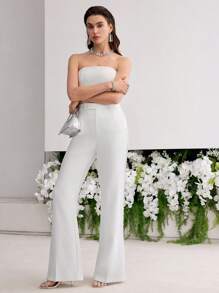 MOTF PREMIUM PRESS CREASE FLARE LEG SUIT PANTS - White - View 5