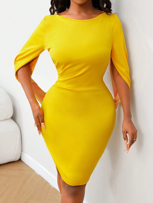 Lyxana Robe moulante plissée élégante pour femme