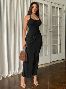 Firerie 女式杏色无袖扭纹设计长款夏季连衣裙