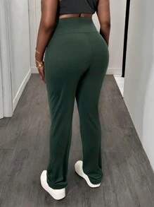 Slaydiva Nuevas mallas ajustadas de talla grande para mujer 2025 Curve con detalles retorcidos en color verde sólido, para uso casual/deportivo/al aire libre