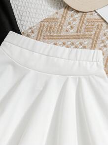 2pcs Baby Girls' Fashionable Simple Black & White Color Block Mini Skirt Set, Summer - Black and White - View 5