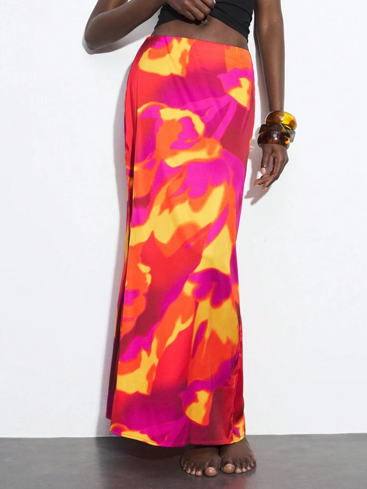 SHEIN Maija 여성 패셔너블 타이 다이 프린트 롱 스커트