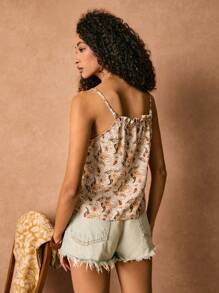 Poéselle Parte superior tipo camiseta sin mangas con cordón y volantes con estampado de paisley para damas en vacaciones de verano