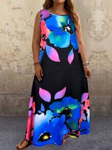 EMERY ROSE Vestido blanco de talla grande sin mangas con estampado floral de verano