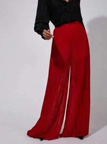 COSMINA Women's Elegant Pleated Wide Leg Long Pants In Red, Suitable For Commuting, Spring/Summer