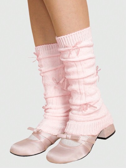 Kawaii 1 Pair Women Vanilla Girl Theme Pink Shimmer Bow Ballerina Pink Ruffles Heart Leg Warmers, All Season
