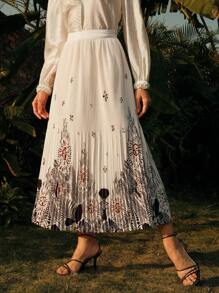 Anewsta 优雅浪漫卡其色印花编织日常通勤和派对裙子，适合女士、春夏季、端庄服装