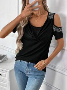 SHEIN LUNE 女士露肩简约时尚休闲 T 恤，日常穿着