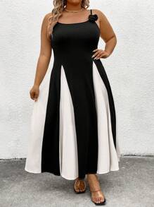 SHEIN CURVE+ Plus Size Summer Romantic Colorblock Waist Cinched Dress - Multicolor - View 4