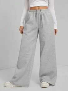 SHEIN Tall New Autumn/Winter Velvet Thick Warm Casual Versatile Low Rise Elastic Waist Loose Wide Leg Baggy Sweatpants Graduation,Back To School Outfits,Graduation,Teacher Outfits For Women,Back To School - Grey - View 7