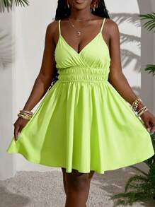 Slaydiva 2025年夏季新音乐节、复活节、西部、游牧、圣帕特里克节、生日派对、毕业典礼、学生日常、休闲、度假、邮轮旅行、海滩、日光浴、流行露背扎染绿色女士连衣裙 - 綠色 - 查看 3