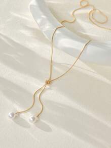 1 pezzo Collana lunga regolabile con decorazione di perle finte, collana alla clavicola minimalista di