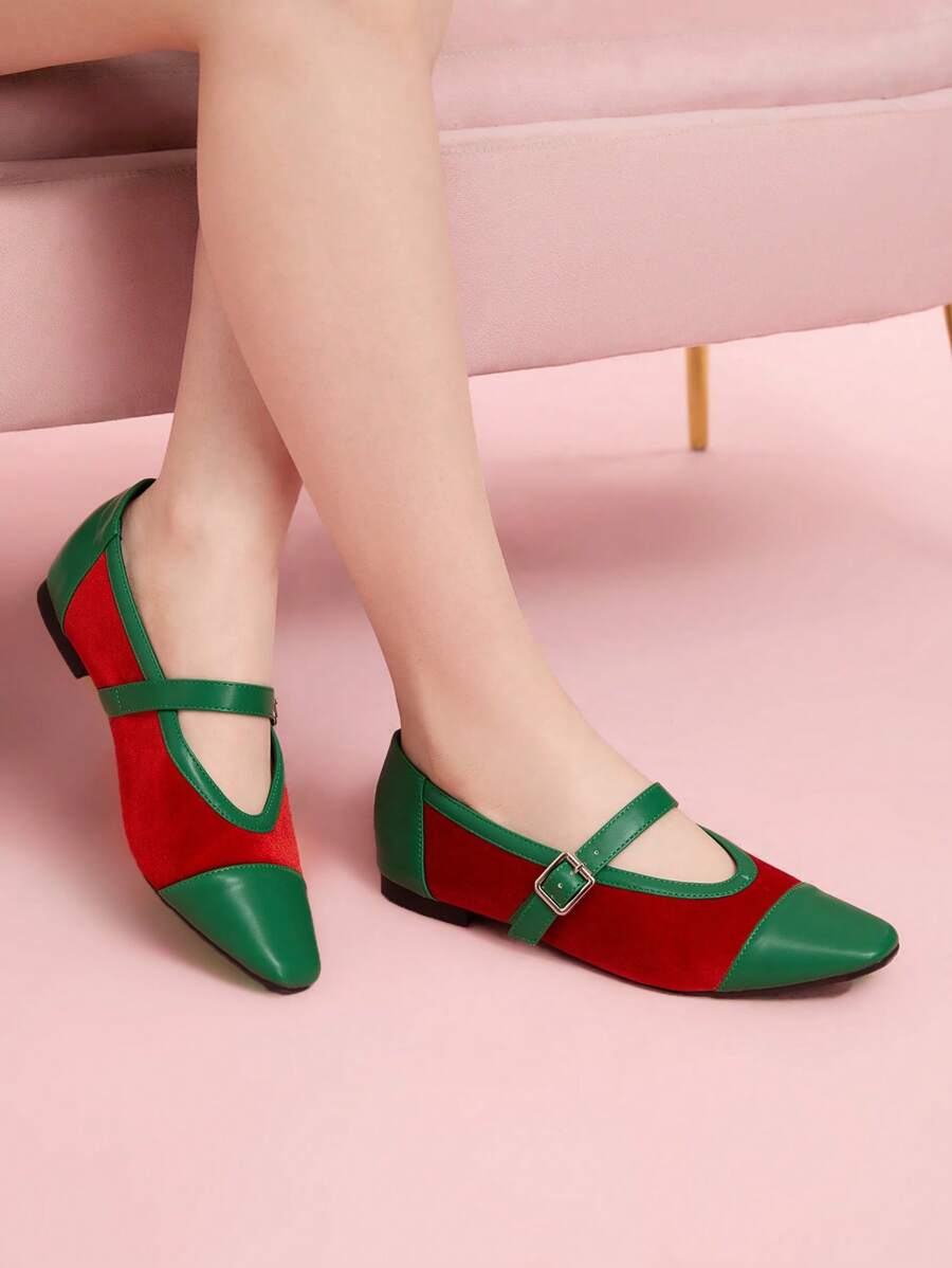 CUCCOO DOLLMOD Giày Mary Jane mũi vuông quai cài, giày đế mềm hai tông màu nhung mới thoáng khí cổ điển thường ngày cho phụ nữ, thích hợp để đi làm hàng ngày, khiêu vũ, đi bộ - Nhiều màu - Xem 1