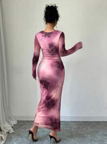Firerie 女士优雅扎染网眼紧身连衣裙 - 彩色 - 查看 4