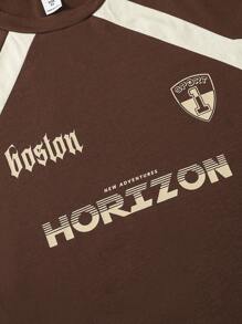 SHEIN 2 pièces ensemble casual énergique pour garçon préadolescent. Le Top est un t-shirt à manches courtes avec des couleurs contrastées marron et blanc, vibrant et énergique. Associé à un short blanc avec des poches latérales pratiques pour que les enfants puissent ranger de petits objets. La conception globale est simple et moderne, convenant aussi bien pour le port quotidien casual que pour les sports, permettant aux enfants de profiter des sports tout en mettant en valeur leur charme unique.