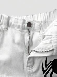 帅气男孩破洞个性印花街头休闲通勤百搭搞怪风黑牛牛仔裤 - 白色 - 查看 3