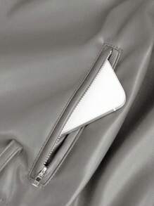 SHEIN Unity Fashionable Loose Design PU Leather Motorcycle Jacket - Grey - View 4