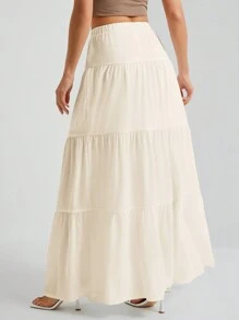 SHEIN Tall Falda blanca de gran vuelo con forro blanco para mujer, adecuada para vacaciones y salidas - Beis - Ver 2