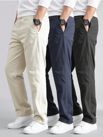 SHEIN 3pcs/Set Solid Color Casual Pants For Teen Boys, Simple Design Chic Outfits For Autumn/Winter