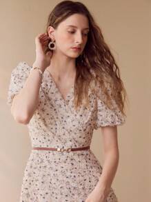 MOTF APPLIQUES RUFFLE HEM DRESS - Apricot - View 5