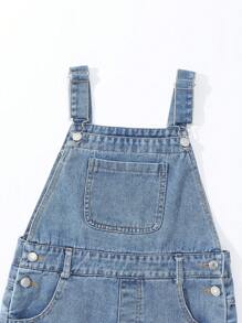 Tween Girl Casual Minimalist All-Match Versatile Y2K Street Fashion Washed Denim Jumper Dress, Comfortable Everyday Wear, Spring/Summer 2025 New Arrival - Medium Wash - View 7