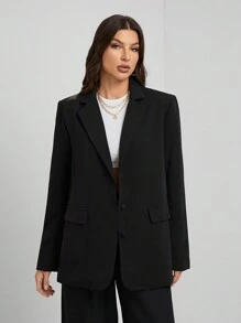 SHEIN Tall Old Money 超大西装外套连衣裙 冬季服装 圣诞节 - 黑色 - 查看 3