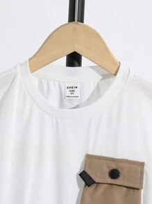 SHEIN Young Boy Loose Cargo Pocket Short Sleeve Shorts Set - White - View 4