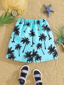 SHEIN Leap Crew 青少年宽松休闲编织足球印花游泳短裤