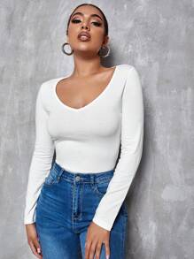 SHEIN Essnce Long Sleeve Form-Fitting Tee - White - View 5