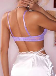 1pc Women Lace Underwire Lingerie Bra - Purple - View 2