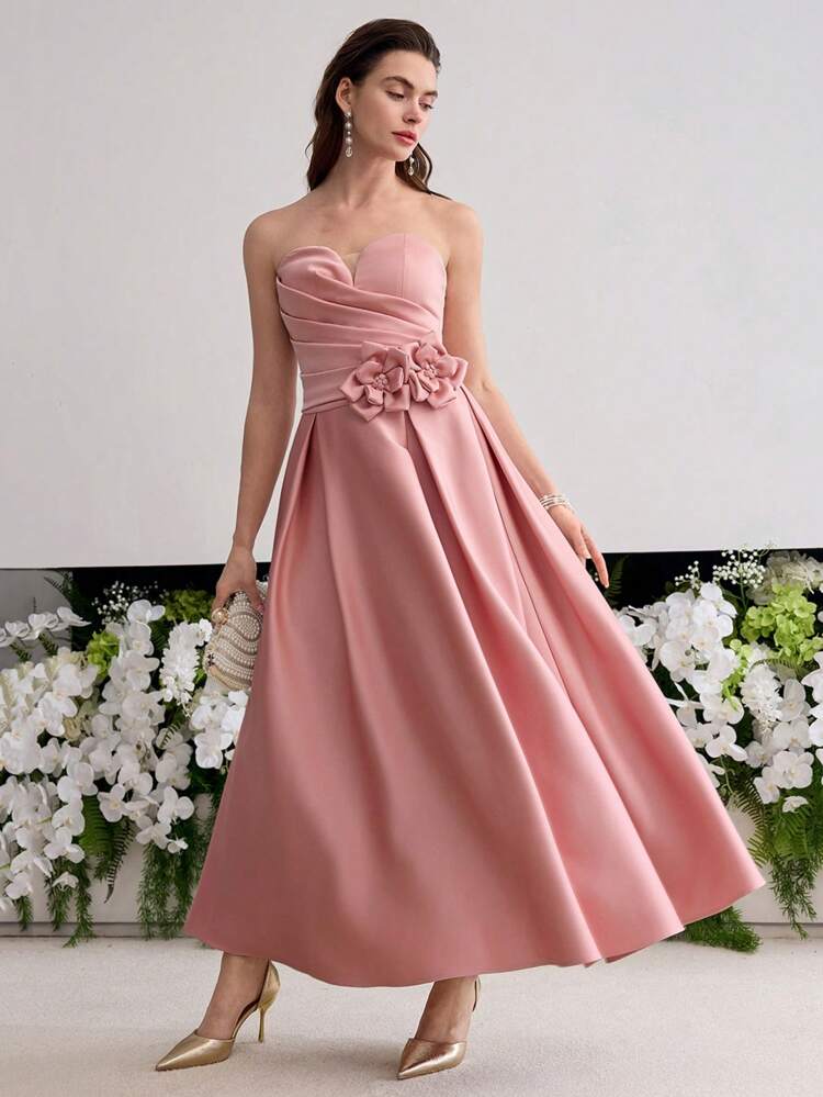 STEREO FLORAL FOLD PLEATED TUBE DRESS