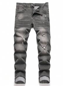 Manfinity Homme Men's Fashion Ripped Pocket Casual Slim Fit Denim Jeans Going Out Street Hang Out - Grey - View 3