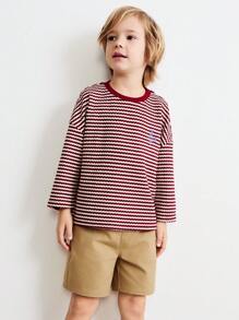 SHEIN Conjunto de moletom e shorts listrados de manga comprida para meninos, casual e uso diário - Multicolorido - Ver 6