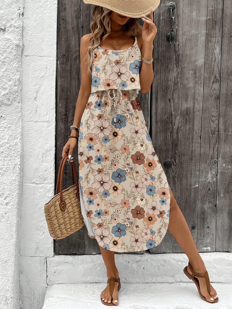 SHEIN LUNE Plus Size Ditsy Floral Dress, Suitable For Summer - Multicolor - View 1