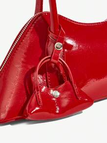 SHEIN ICON Ladies, Women Shoulder Bag, Hobo Bag, Fashionable, Personalized, Simple, Versatile, Street, Sweet And Cool Girls, Hot Girls, Y2k, Retro, Red, Vintage, Mini Bag Charm, Teenagers - Red - View 6