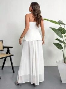 Firerie Plus Size Women 2 Pieces Set Including Elegant Simple Chiffon A-Line Skirt And Romantic Casual Sleeveless Top, Suitable For Work Office, Spring/Summer