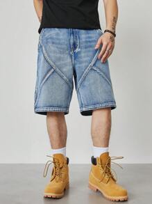 Manfinity LEGND Pantalones cortos vaqueros casuales y sueltos con bolsillo para hombres talla grande