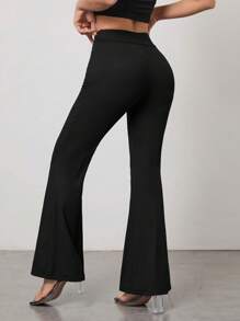 SHEIN PETITE Quần ống loe thường ngày, tối giản và thời trang mặc hàng ngày - màu đen - Xem 2