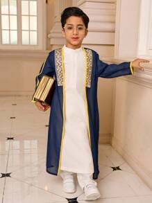 2pcs/Set Young Boy Long Sleeve Mesh Outerwear & Long Sleeve Half-Open Collar Shirt Set - Multicolor - View 5