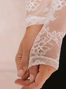 SHEIN Clasi Women's Elegant Floral Lace Sexy Knitted Ruffle Collar V-Neck Slim Fit Long Sleeve Regular Sweater Top