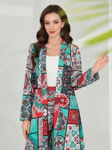 Al Najma 2pcs Set Women Holiday Casual Full Print Jacket And Pants - Red - View 6
