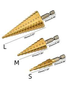 1PC HSS Step Cone Drill Bits Set, Hex Shank Step Drill (3-12/4-20/4-32mm) Titanium Bit Hole Cutter For DIY Wood, Metal, Stainless Steel, Sheet Metal - Yellow - View 2