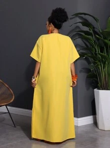 Slaydiva Plus Size/Western Wear Women/Beach/Boho/Boho Women's Clothing/Festival Outfits For Women/Rave/Easter Outfit Women/Old Money Style Women/Country Concert Outfit/Going Out Outfits/Fairycore/Festival Outfits/Airport Outfit For Women/Western Outfits For Women/Tropical Vacation Woman Clothes Casual Solid Color Dress